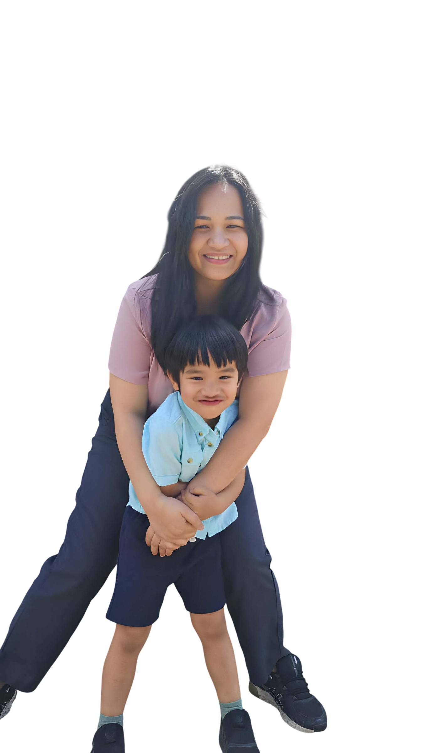 Sarah hugging her child